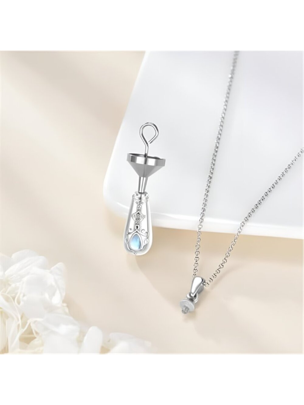 925 Sterling Silver Urn Necklaces for Ashes, Teardrop Memorial Keepsake - Picture 3 of 6